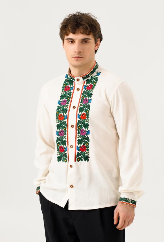 Embroidered Ukrainian Shirt, Vyshyvanka for Men, Linen Ethnic Blouse, Traditional Ukrainian Clothing