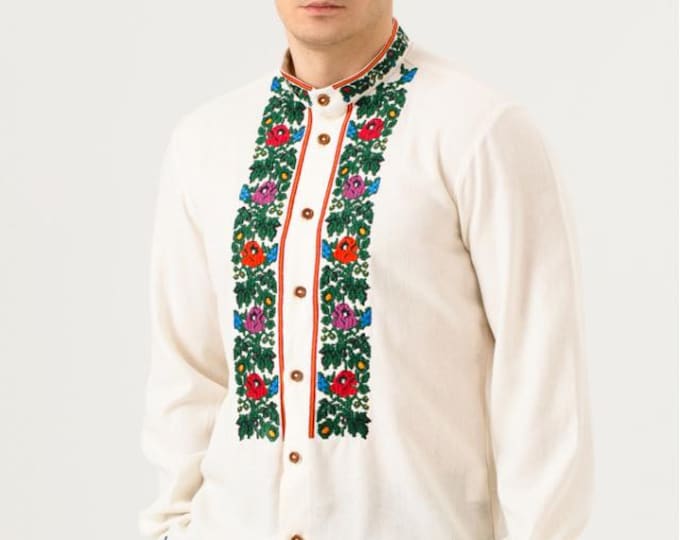 Embroidered Ukrainian Shirt, Vyshyvanka for Men, Linen Ethnic Blouse, Traditional Ukrainian Clothing