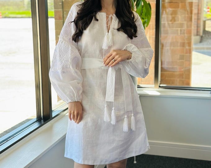 Ukrainian Vyshyvanka Dress | Ukraine Embroidered Dress in USA | Handmade Traditional Ukraine-Style Boho Embroidery Gift | Вишиванка