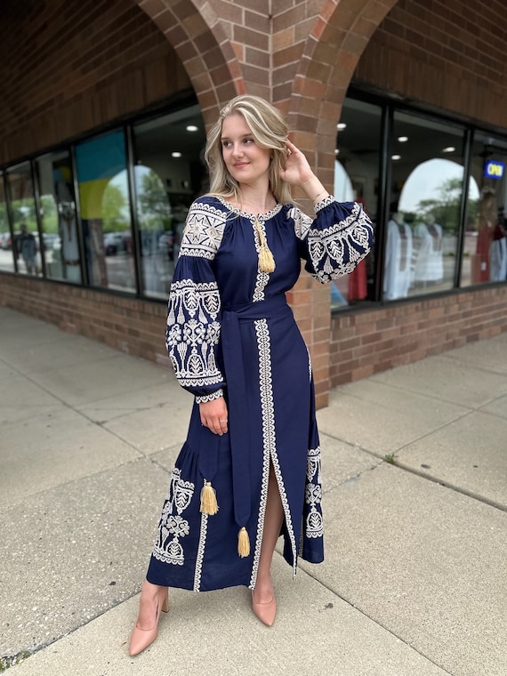 Ukrainian Vyshyvanka Dress | Ukraine Embroidered Dress in USA | Handmade Traditional Ukraine-Style Boho Embroidery Gift | Вишиванка (107)