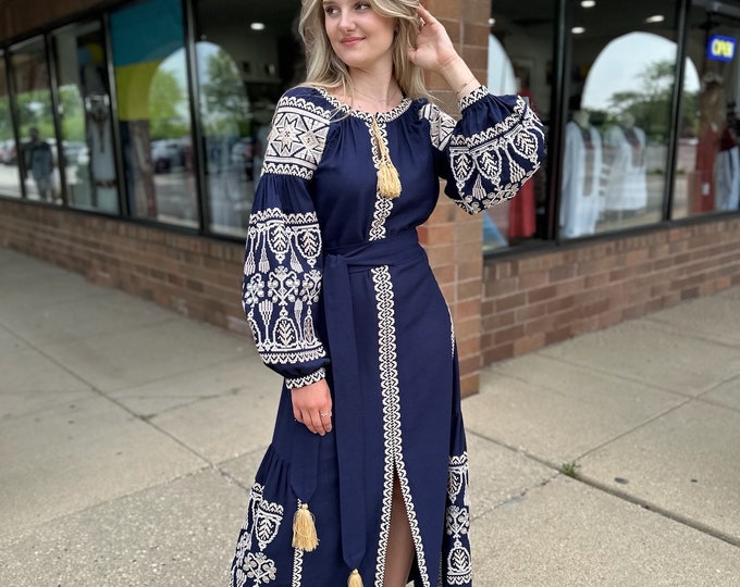 Ukrainian Vyshyvanka Dress | Ukraine Embroidered Dress in USA | Handmade Traditional Ukraine-Style Boho Embroidery Gift | Вишиванка (107)