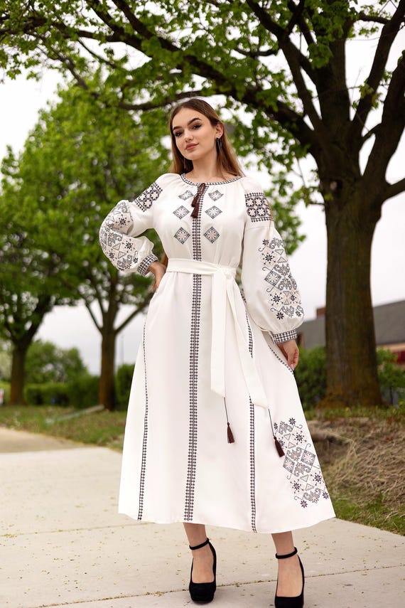 Embroidered Ukrainian Dress | Vyshyvanka Style Dress with Traditional Embroidery | Handmade Boho Chic Outfit