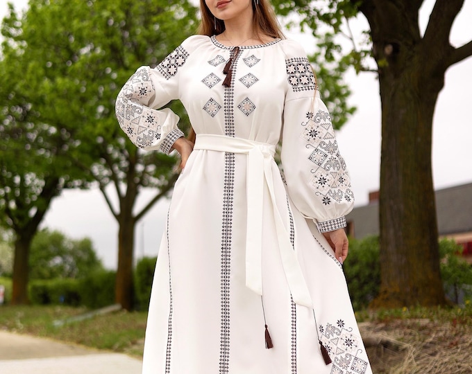 Embroidered Ukrainian Dress | Vyshyvanka Style Dress with Traditional Embroidery | Handmade Boho Chic Outfit