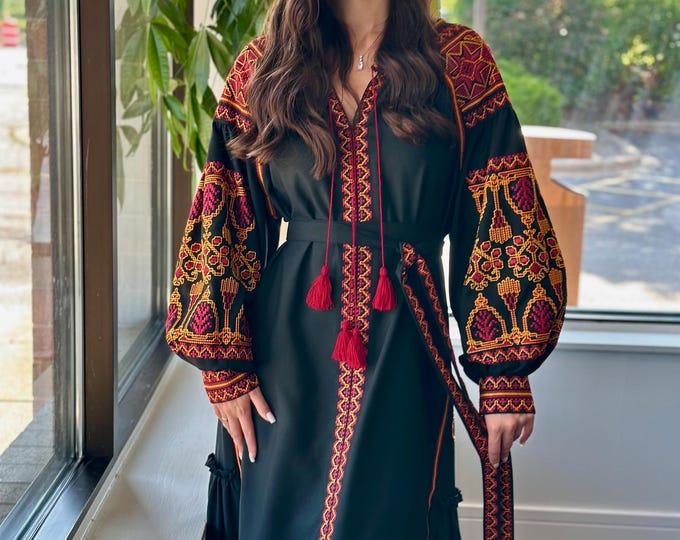 Ukrainian Vyshyvanka Dress | Ukraine Embroidered Dress in USA | Handmade Traditional Ukraine-Style Boho Embroidery Gift | Вишиванка