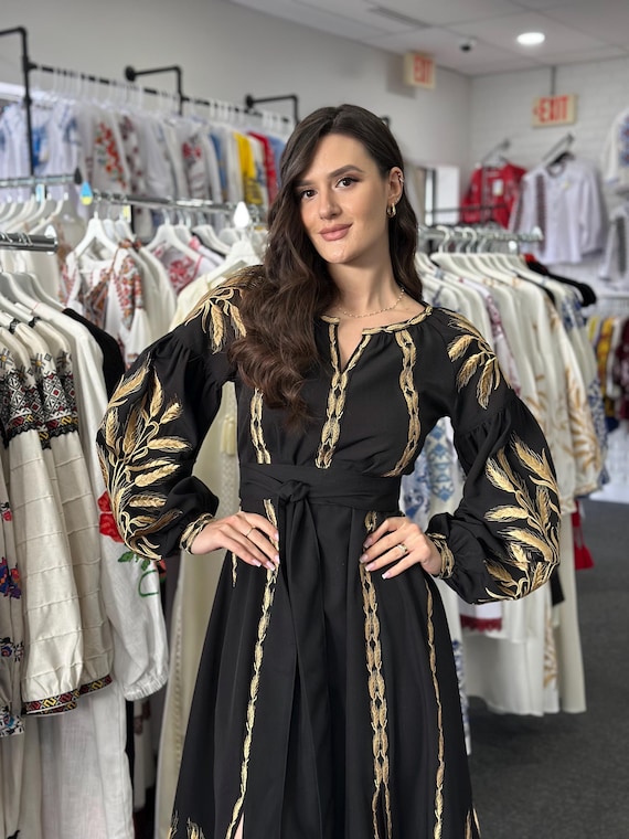 Ukrainian Vyshyvanka Dress | Ukraine Embroidered Dress in USA | Handmade Traditional Ukraine-Style Boho Embroidery Gift | Вишиванка (129)