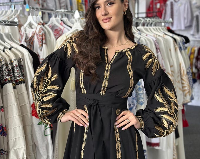 Ukrainian Vyshyvanka Dress | Ukraine Embroidered Dress in USA | Handmade Traditional Ukraine-Style Boho Embroidery Gift | Вишиванка (129)