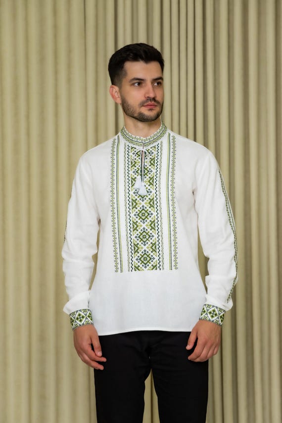 Embroidered Ukrainian Shirt, Vyshyvanka for Men, Linen Ethnic Blouse, Traditional Ukrainian Clothing