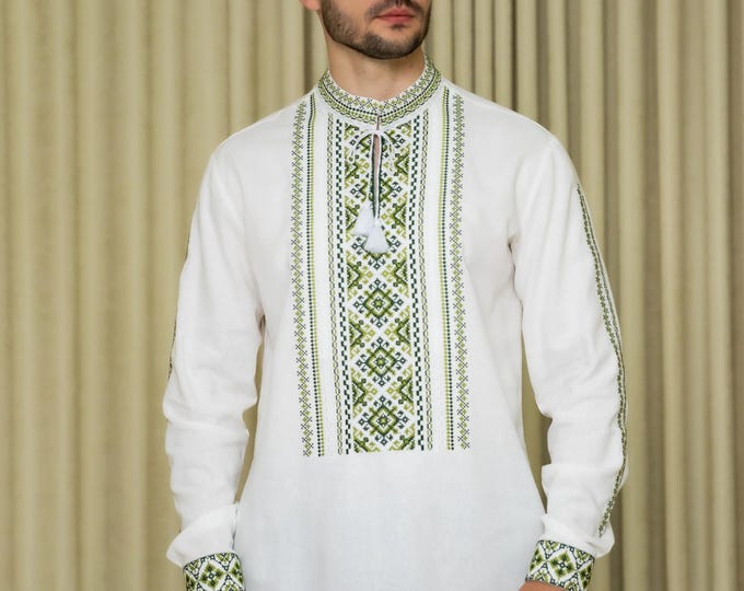 Embroidered Ukrainian Shirt, Vyshyvanka for Men, Linen Ethnic Blouse, Traditional Ukrainian Clothing