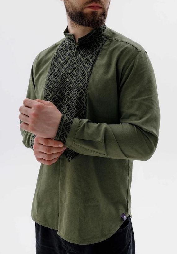 Embroidered Ukrainian Shirt, Vyshyvanka for Men, Linen Ethnic Blouse, Traditional Ukrainian Clothing