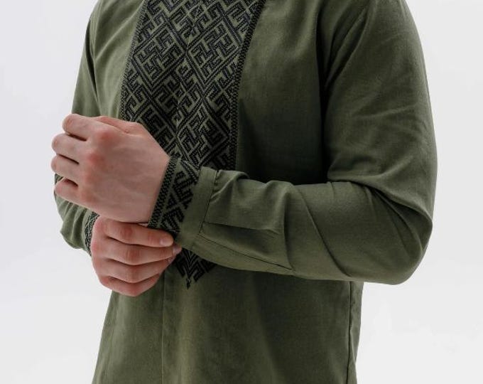 Embroidered Ukrainian Shirt, Vyshyvanka for Men, Linen Ethnic Blouse, Traditional Ukrainian Clothing