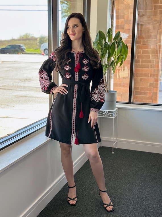 Ukrainian Vyshyvanka Dress | Ukraine Embroidered Dress in USA | Handmade Traditional Ukraine-Style Boho Embroidery Gift | Вишиванка