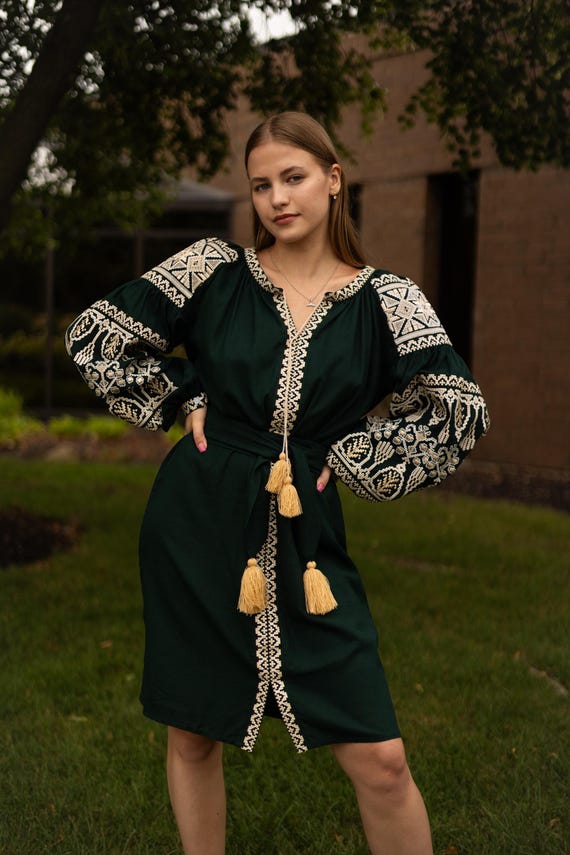 Ukrainian Vyshyvanka Dress | Ukraine Embroidered Dress in USA | Handmade Traditional Ukraine-Style Boho Embroidery Gift | Вишиванка (128)