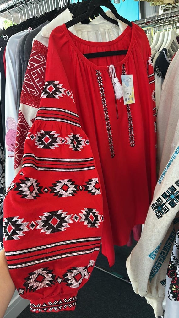 Red Ukrainian Embroidered Blouse for Women | Ethno Vintage Women's Vyshyvanka Shirt | Sorochka Vyshyta | Vyshyvanka Gift USA | Вишиванка (1)