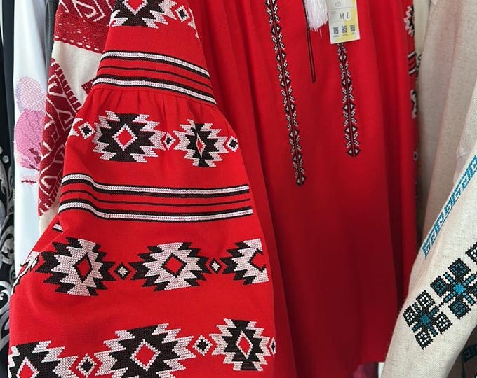 Red Ukrainian Embroidered Blouse for Women | Ethno Vintage Women's Vyshyvanka Shirt | Sorochka Vyshyta | Vyshyvanka Gift USA | Вишиванка (1)