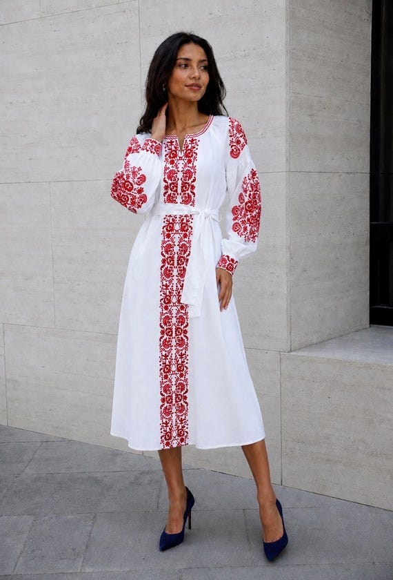 Ukrainian Vyshyvanka Dress | Ukraine Embroidered Dress in USA | Handmade Traditional Ukraine-Style Boho Embroidery Gift | Вишиванка (91)