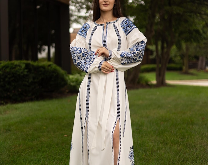 Ukrainian Vyshyvanka Dress | Ukraine Embroidered Dress in USA | Handmade Traditional Ukraine-Style Boho Embroidery Gift | Вишиванка (14)