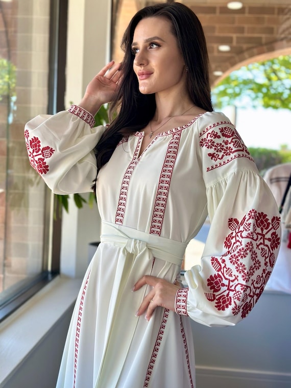 Ukrainian Vyshyvanka Dress | Ukraine Embroidered Dress in USA | Handmade Traditional Ukraine-Style Boho Embroidery Gift | Вишиванка