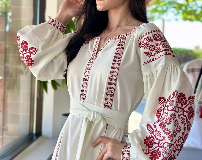 Ukrainian Vyshyvanka Dress | Ukraine Embroidered Dress in USA | Handmade Traditional Ukraine-Style Boho Embroidery Gift | Вишиванка