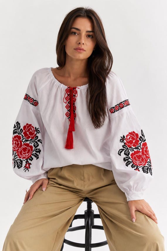 Ukrainian Embroidered Blouse for Women | Ethno Vintage Women's Vyshyvanka Shirt | Sorochka Vyshyta | Vyshyvanka Gift USA | Вишиванка
