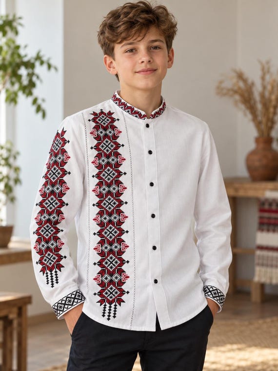 Embroidered Vyshyvanka Shirt for Boys | Ukrainian Embroidery Shirt | Traditional Ukraine Style Gift in Stock in USA | Вишиванка у США