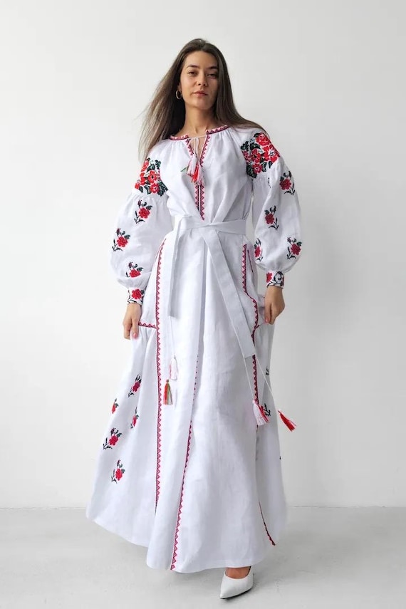 Handmade Ukrainian Vyshyvanka Dress | Embroidered Boho Maxi Dress