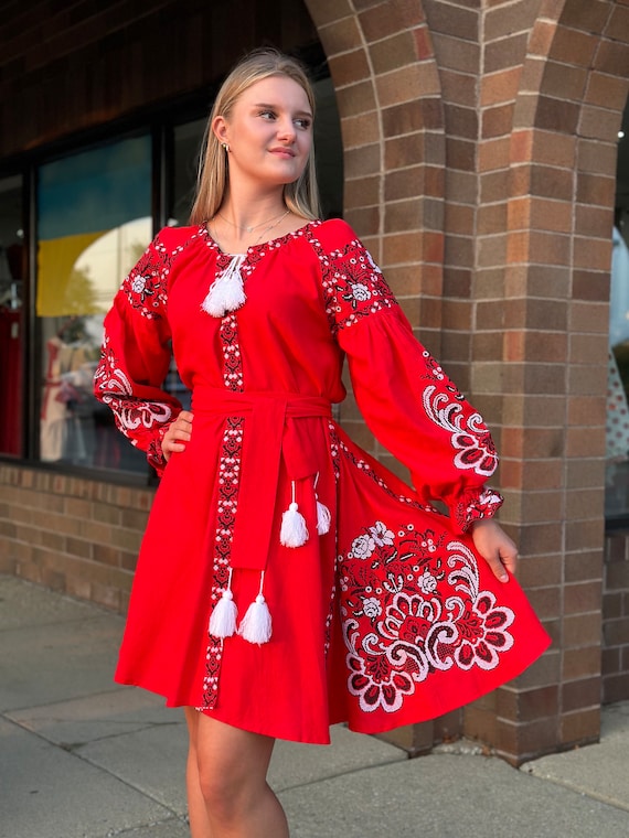 Ukrainian Vyshyvanka Dress | Ukraine Embroidered Dress in USA | Handmade Traditional Ukraine-Style Boho Embroidery Gift | Вишиванка (84)