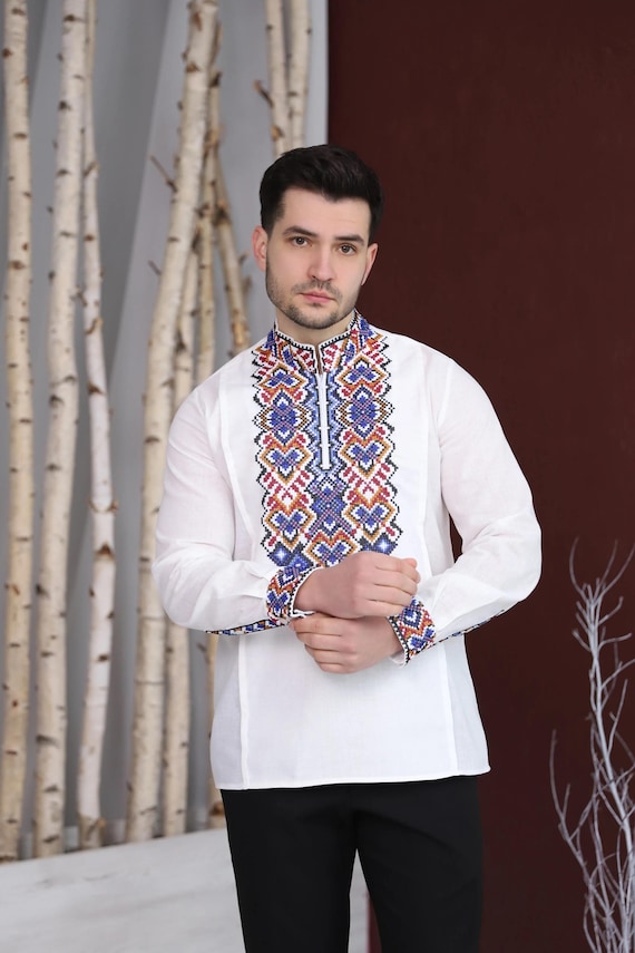 Ukrainian Vyshyvanka | Men's Embroidered Shirt | Вишиванка | Ukraine Vintage Sorochka Gift for Him | Handmade Ukrainian Clothing