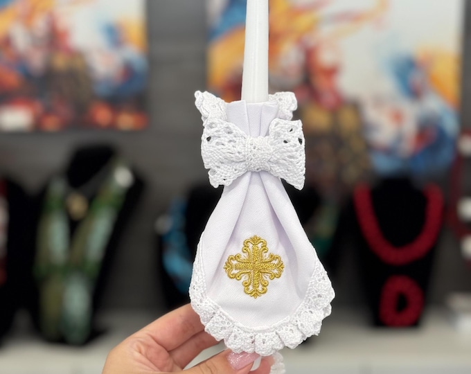 Baptism candle set / Candle with Embroidered Cover