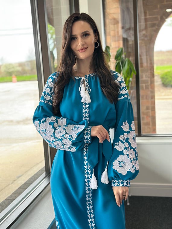 Ukrainian Vyshyvanka Dress | Ukraine Embroidered Dress in USA | Handmade Traditional Ukraine-Style Boho Embroidery Gift | Вишиванка