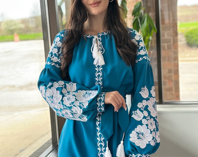 Ukrainian Vyshyvanka Dress | Ukraine Embroidered Dress in USA | Handmade Traditional Ukraine-Style Boho Embroidery Gift | Вишиванка