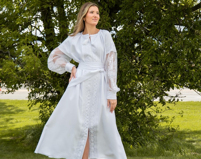 Featured listing image: Ukrainian Vyshyvanka Dress | Ukraine Embroidered Dress in USA | Handmade Traditional Ukraine-Style Boho Embroidery Gift | Вишиванка