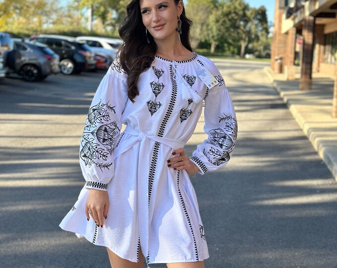 Ukrainian Vyshyvanka Dress | Ukraine Embroidered Dress in USA | Handmade Traditional Ukraine-Style Boho Embroidery Gift | Вишиванка (76)