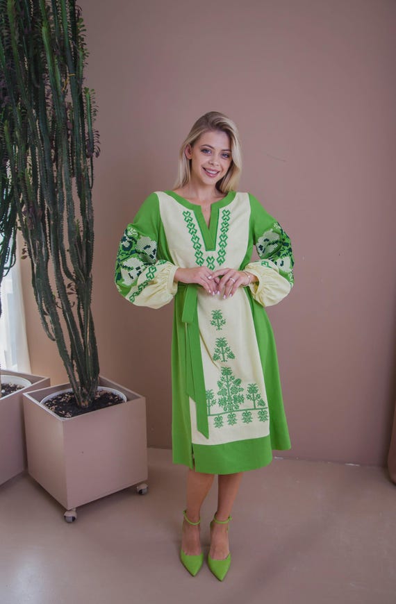 Ukrainian Vyshyvanka Dress | Ukraine Embroidered Dress in USA | Handmade Traditional Ukraine-Style Boho Embroidery Gift | Вишиванка