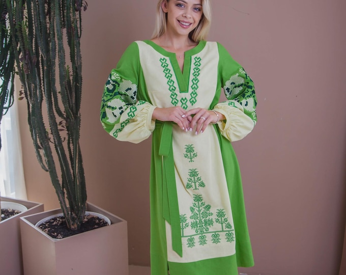 Ukrainian Vyshyvanka Dress | Ukraine Embroidered Dress in USA | Handmade Traditional Ukraine-Style Boho Embroidery Gift | Вишиванка