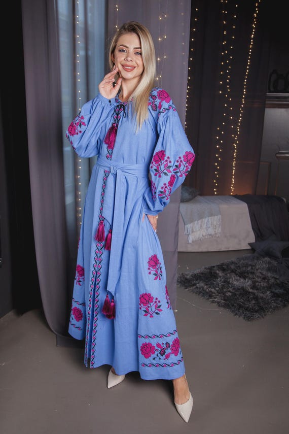 Ukrainian Vyshyvanka Dress | Ukraine Embroidered Dress in USA | Handmade Traditional Ukraine-Style Boho Embroidery Gift | Вишиванка