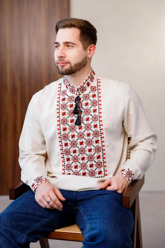 Ukrainian Vyshyvanka Men's Embroidered Shirt Вишиванка для нього Ukraine Vintage Sorochka Gift for Him Ukrainian Clothing