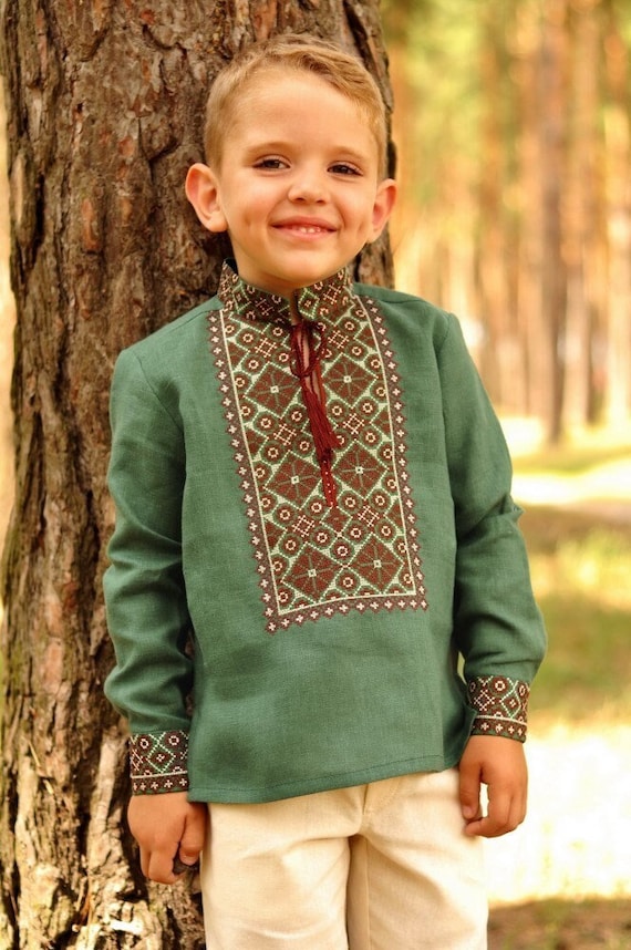 Ukrainian Vyshyvanka for Boy Linen White Boy's Shirt Embroidered Shirt Sorochka Vyshyta Worldwide Shipping from Ukraine