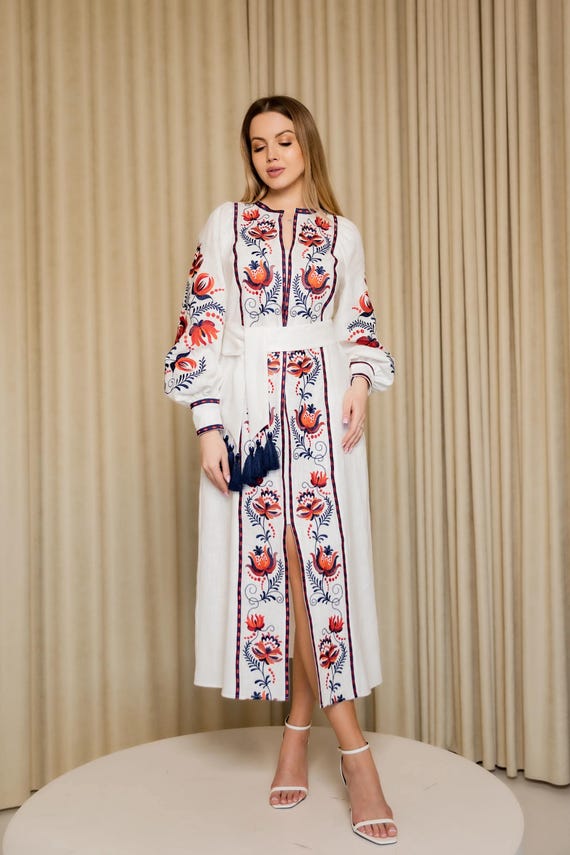 Embroidered Ukrainian Dress | Vyshyvanka Style Dress with Traditional Embroidery | Handmade Boho Chic Outfit