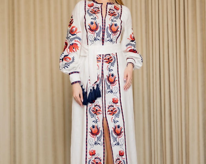 Embroidered Ukrainian Dress | Vyshyvanka Style Dress with Traditional Embroidery | Handmade Boho Chic Outfit