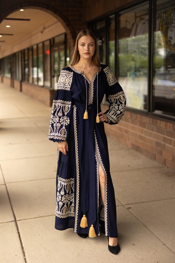 Ukrainian Vyshyvanka Dress | Ukraine Embroidered Dress in USA | Handmade Traditional Ukraine-Style Boho Embroidery Gift | Вишиванка (107)