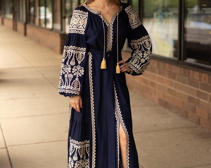 Ukrainian Vyshyvanka Dress | Ukraine Embroidered Dress in USA | Handmade Traditional Ukraine-Style Boho Embroidery Gift | Вишиванка (107)