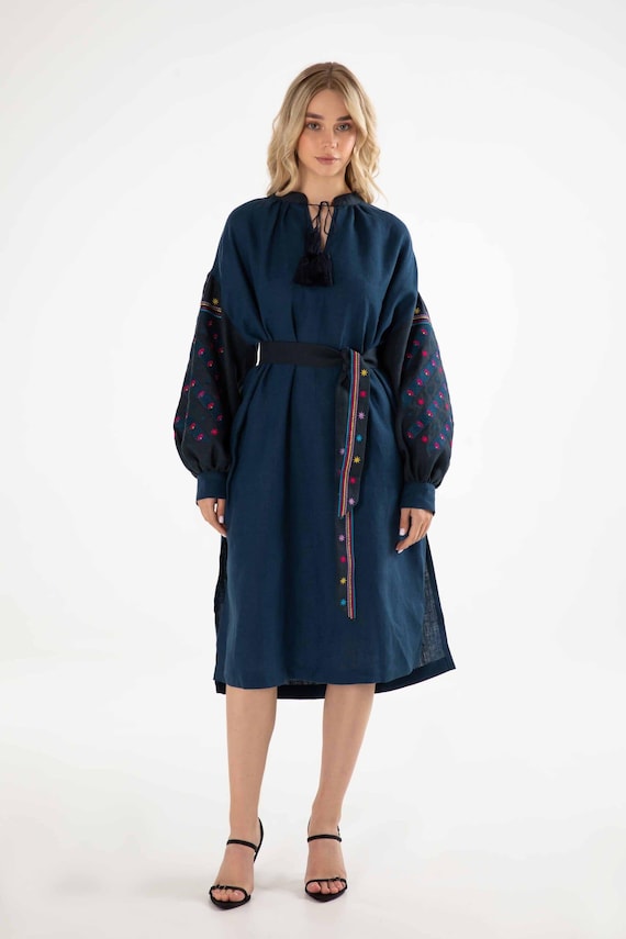 Ukrainian Vyshyvanka Dress | Ukraine Embroidered Dress in USA | Handmade Traditional Ukraine-Style Boho Embroidery Gift | Вишиванка
