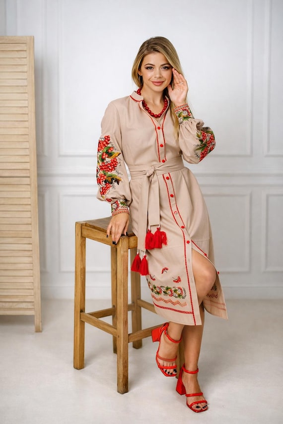 Embroidered Ukrainian Dress | Vyshyvanka Style Dress with Traditional Embroidery | Handmade Boho Chic Outfit