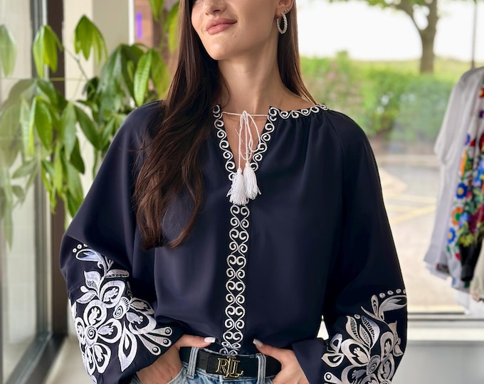Ukrainian Embroidered Blouse for Women | Ethno Vintage Women's Vyshyvanka Shirt | Sorochka Vyshyta | Vyshyvanka Gift USA | Вишиванка (130)