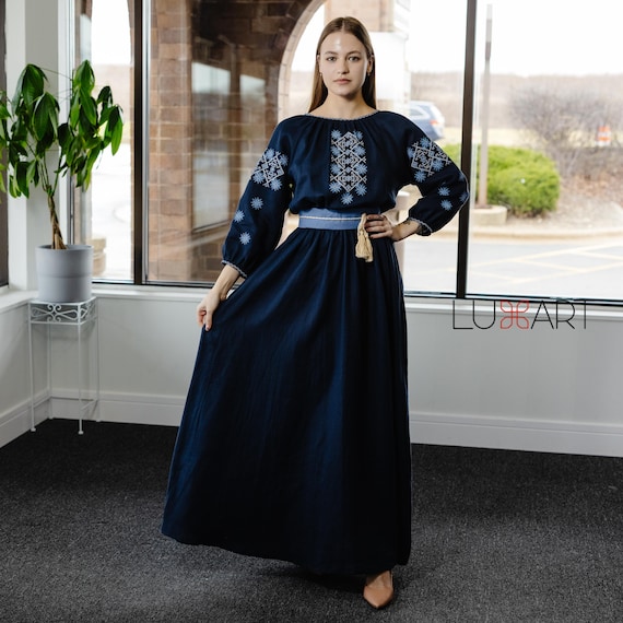 Ukrainian Vyshyvanka Dress | Ukraine Embroidered Dress in USA | Handmade Traditional Ukraine-Style Boho Embroidery Gift | Вишиванка (129)