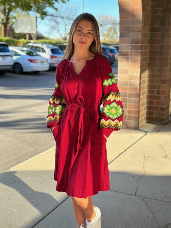 Ukrainian Vyshyvanka Dress | Ukraine Embroidered Dress in USA | Handmade Traditional Ukraine-Style Boho Embroidery Gift | Вишиванка (116)