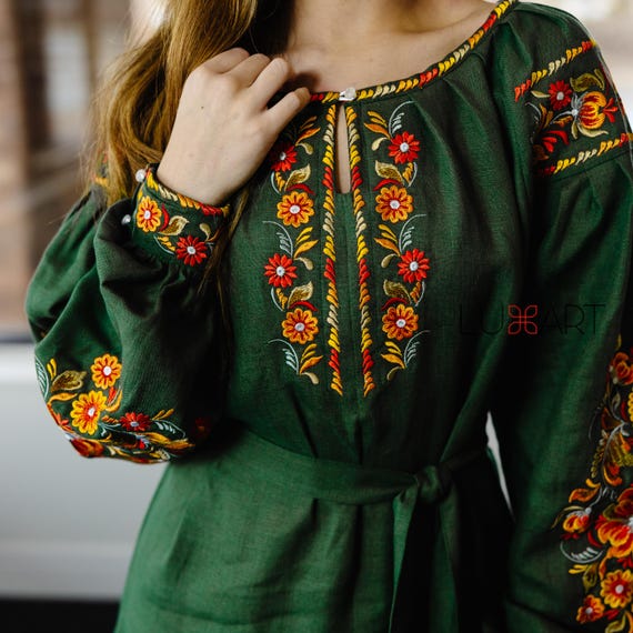 Ukrainian Vyshyvanka Dress | Ukraine Embroidered Dress in USA | Handmade Traditional Ukraine-Style Boho Embroidery Gift | Вишиванка (129)