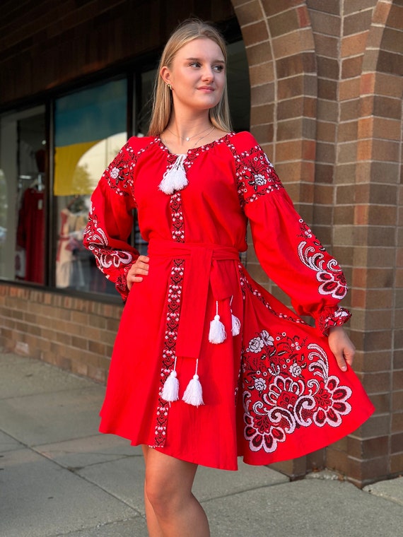 Ukrainian Vyshyvanka Dress | Ukraine Embroidered Dress in USA | Handmade Traditional Ukraine-Style Boho Embroidery Gift | Вишиванка (84)
