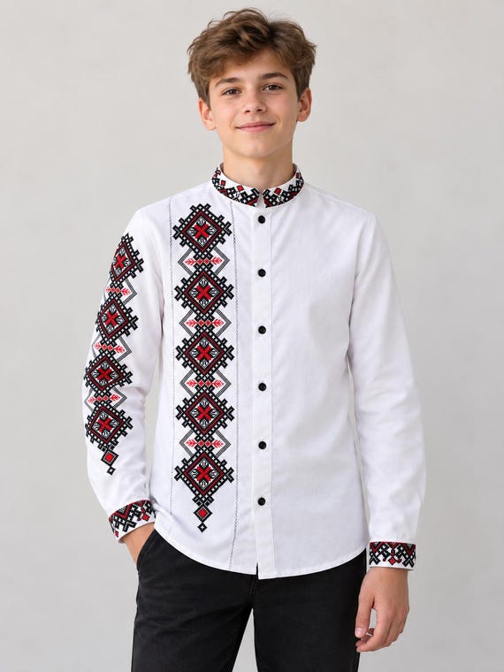 Embroidered Vyshyvanka Shirt for Boys | Ukrainian Embroidery Shirt | Traditional Ukraine Style Gift in Stock in USA | Вишиванка у США