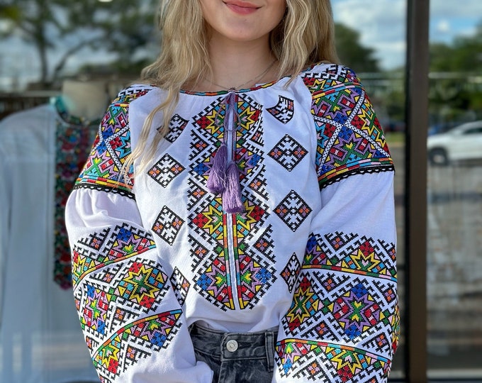 Ukrainian Embroidered Blouse for Women | Ethno Vintage Women's Vyshyvanka Shirt | Sorochka Vyshyta | Vyshyvanka Gift USA | Вишиванка (138)